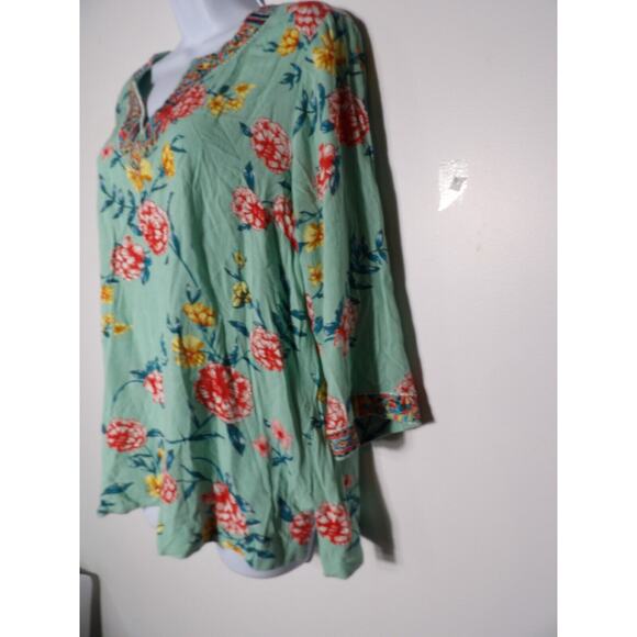 Belle Kim Gravel Tunic Top Shirt Small Floral Boho Embroidered Rayon Peasant - Picture 10 of 14